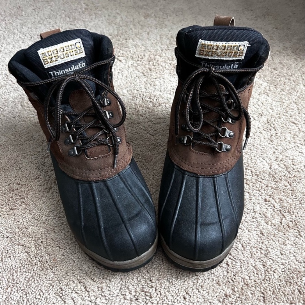 Rugged Exposure Men's Black and Brown Insulated  Rain Snow Hiking Hunting Boots - Picture 2 of 11